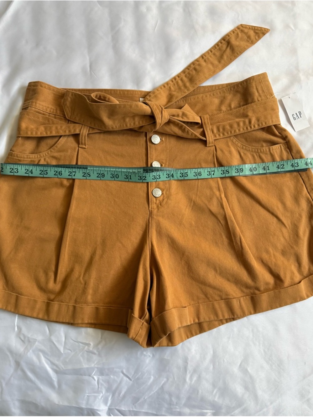 GAP Women’s Rust-Orange High-Waist Belted Shorts 16 - Picture 9 of 14